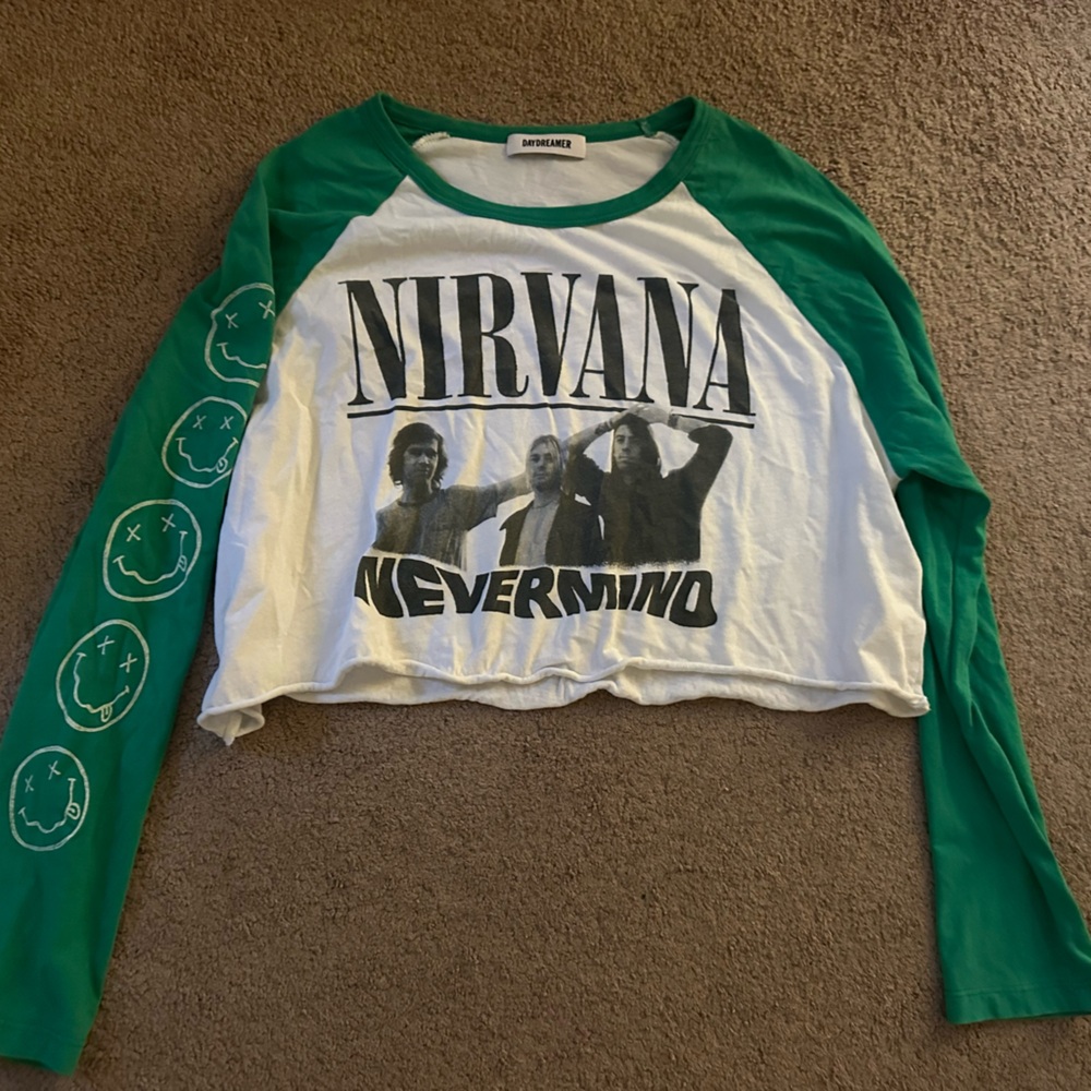 Daydreamer Green and White Nirvana Crop Top